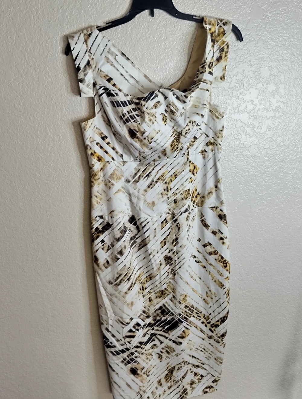Black Halo Jackie O Cap Sleeve Geometric Print Pencil Business Casual Dress Sz 4